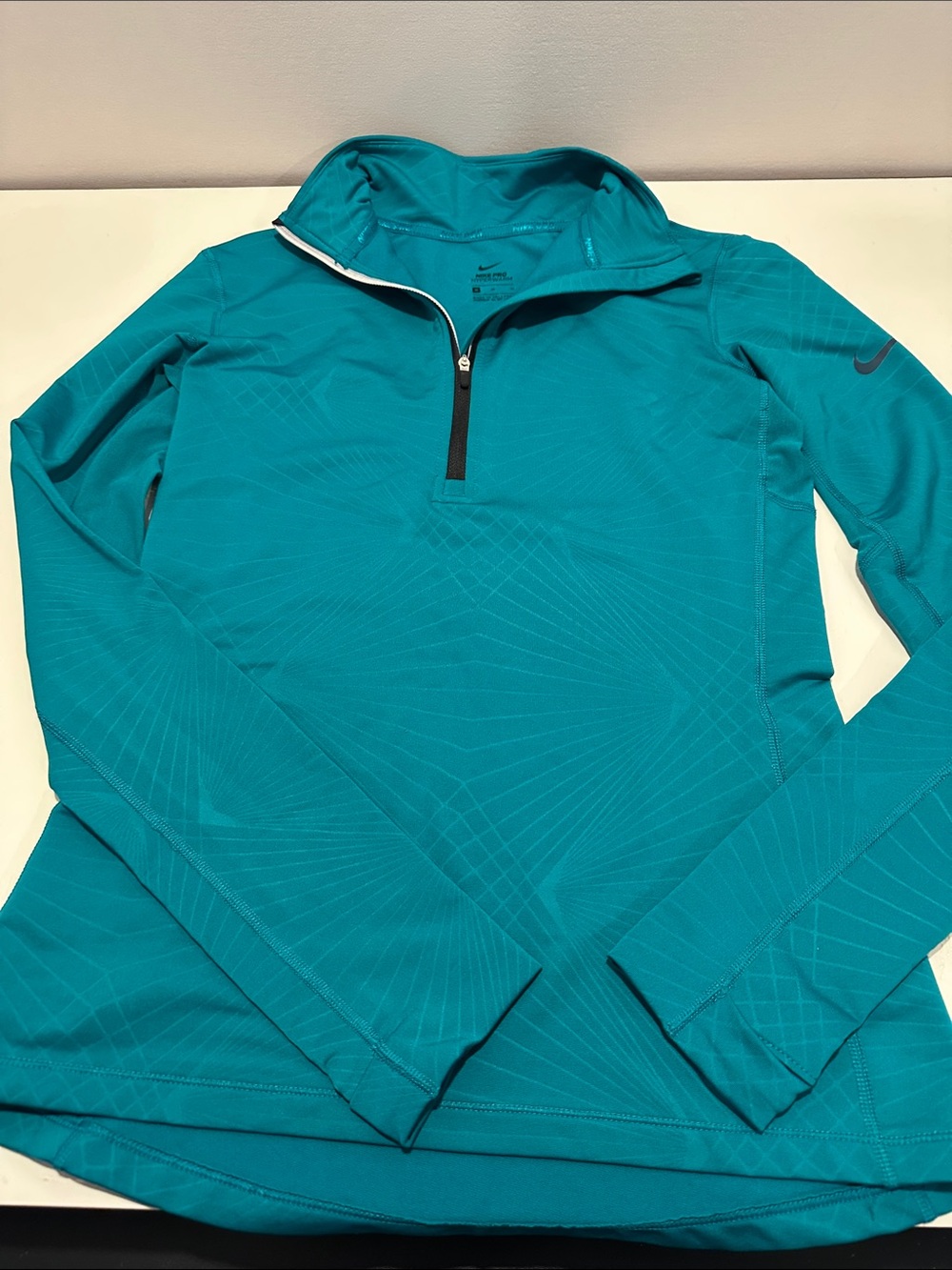 Nike PRO Women's Teal Long-Sleeve Quarter-zip Hyperwarm Top